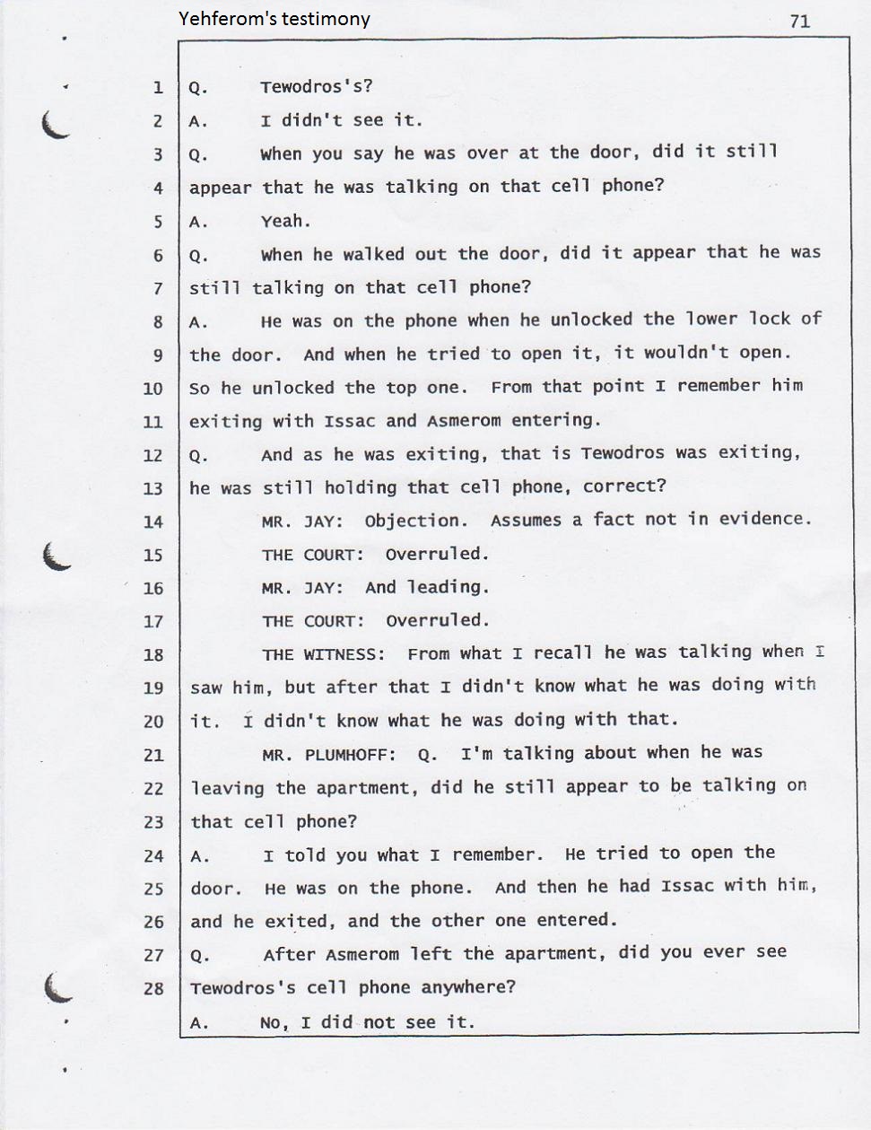 Yehferom Mehari's court testimony May 13, 2008