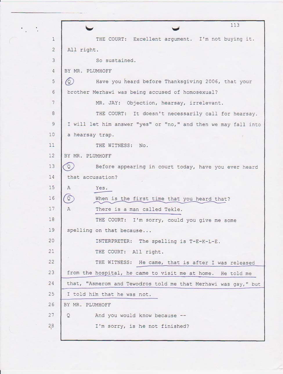 Angesom's court testimony Jan. 23, 2008 