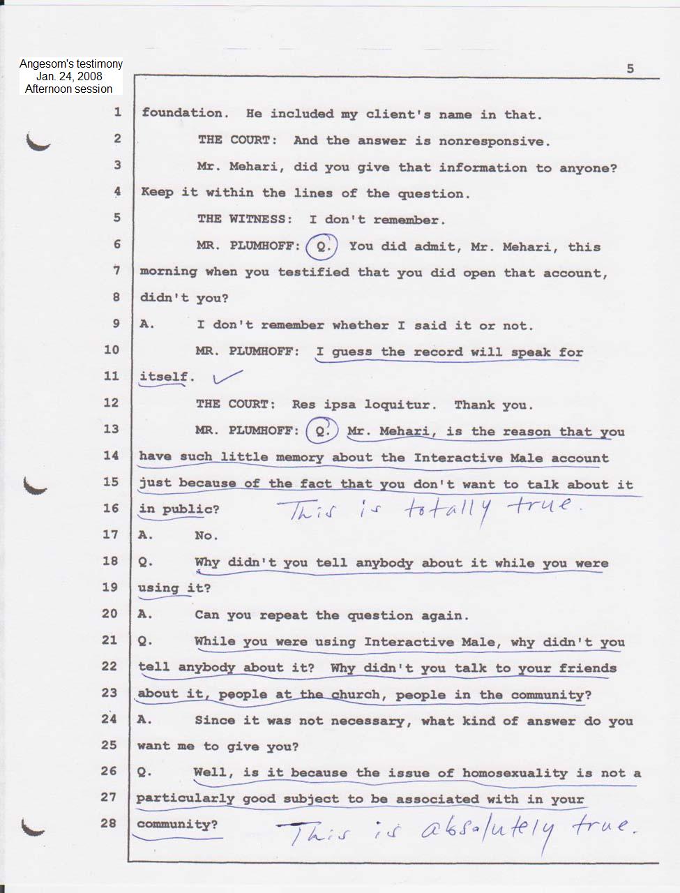 Angesom's court testimony Jan. 24, 2008 afternoon session